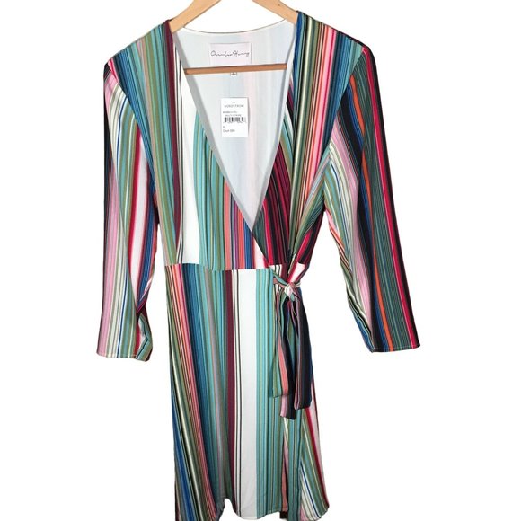 Chalres Henry Dress True Wrap Striped Long Sleeves Spring Cocktail M - Picture 1 of 8